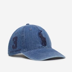 New Polo Ralph Lauren Men's Big Pony #3 Denim Baseball Ball Cap Hat Blue Leather
